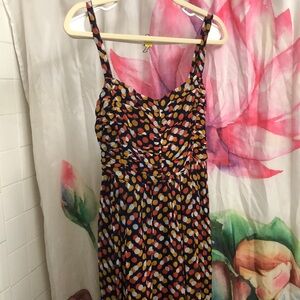 Anthropologie yellow orange dots Maxi slip dress 6